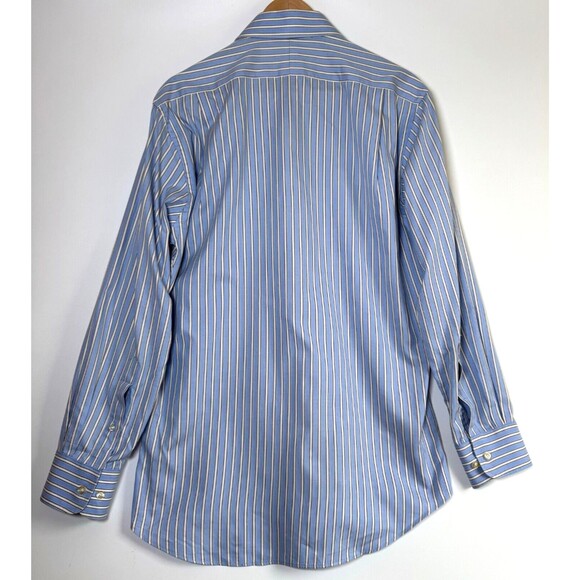 Peter Millar Dress Shirt Men 15.5R Blue Ivory Stripe Cotton Long Sleeve Classic - Picture 3 of 11